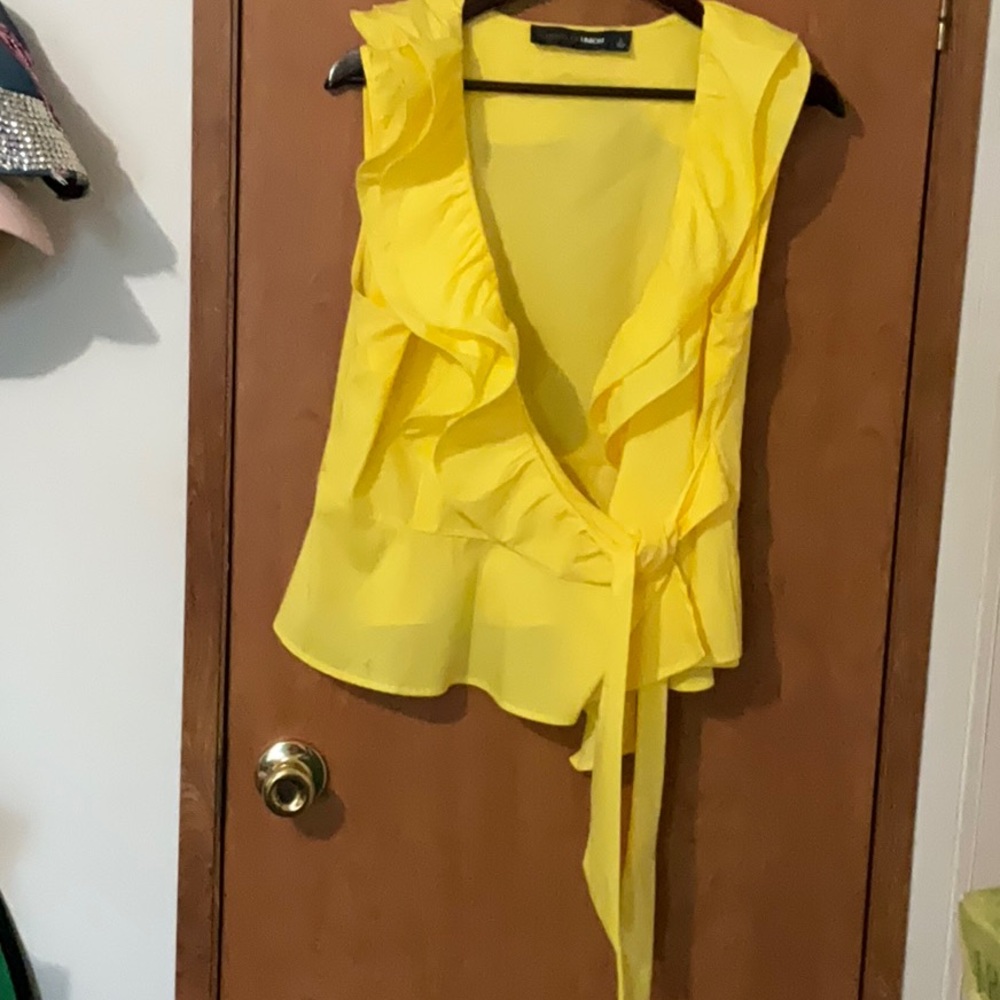 Gabrielle Union Yellow Ruffled Peplum Blouse